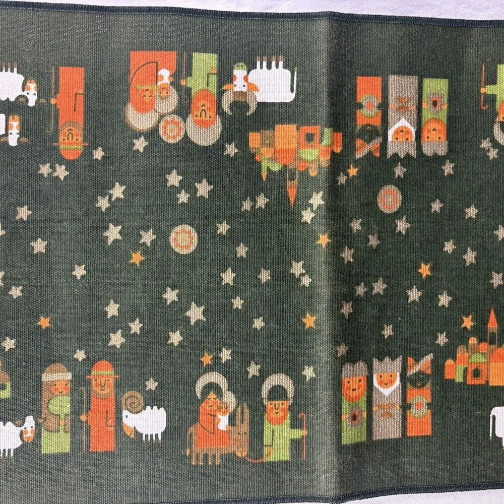VTG Sodahl Nativity Table Runner Danish 70s Scandinavian Cotton Linen MCM X-Mas